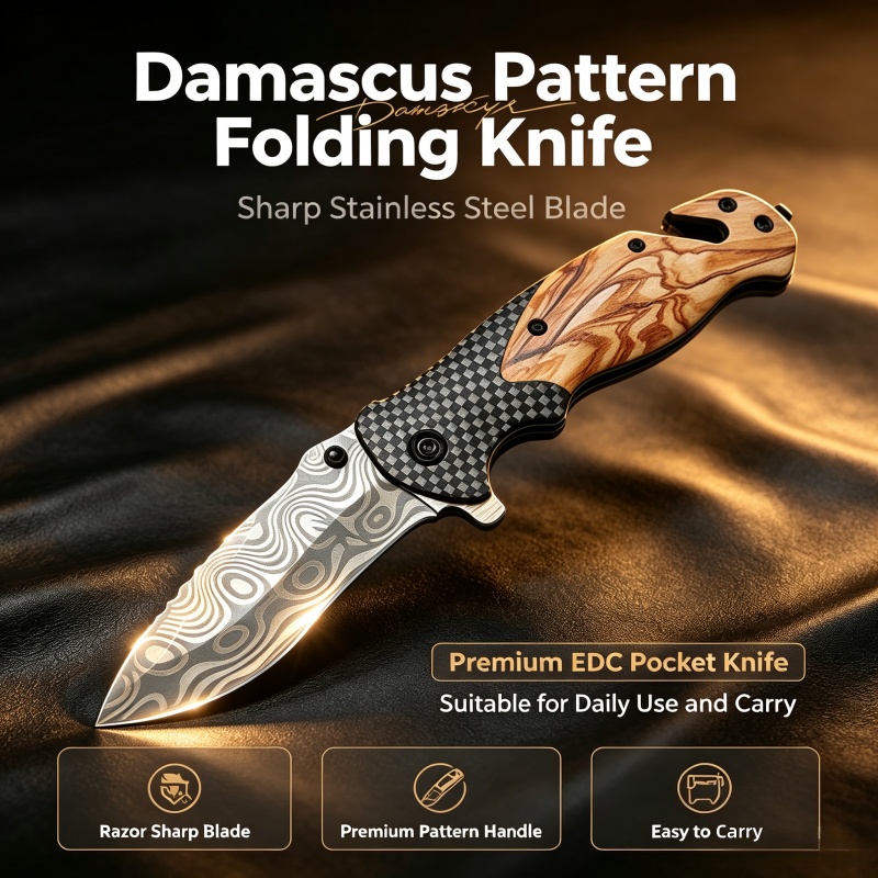 Edc Daily Carry - Складной нож с дамасским узором, острое